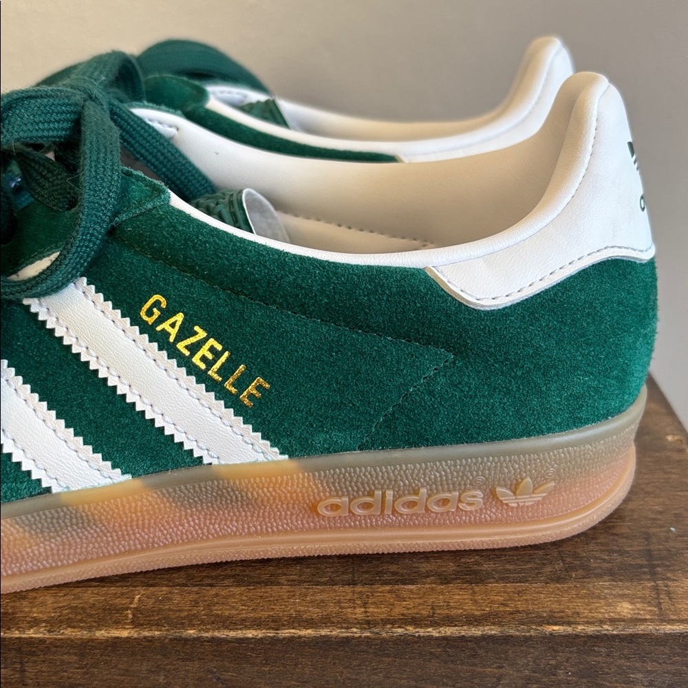 adidas Green Suede Gazelle Indoor Sneakers with White Stripes - Picture 6 of 10